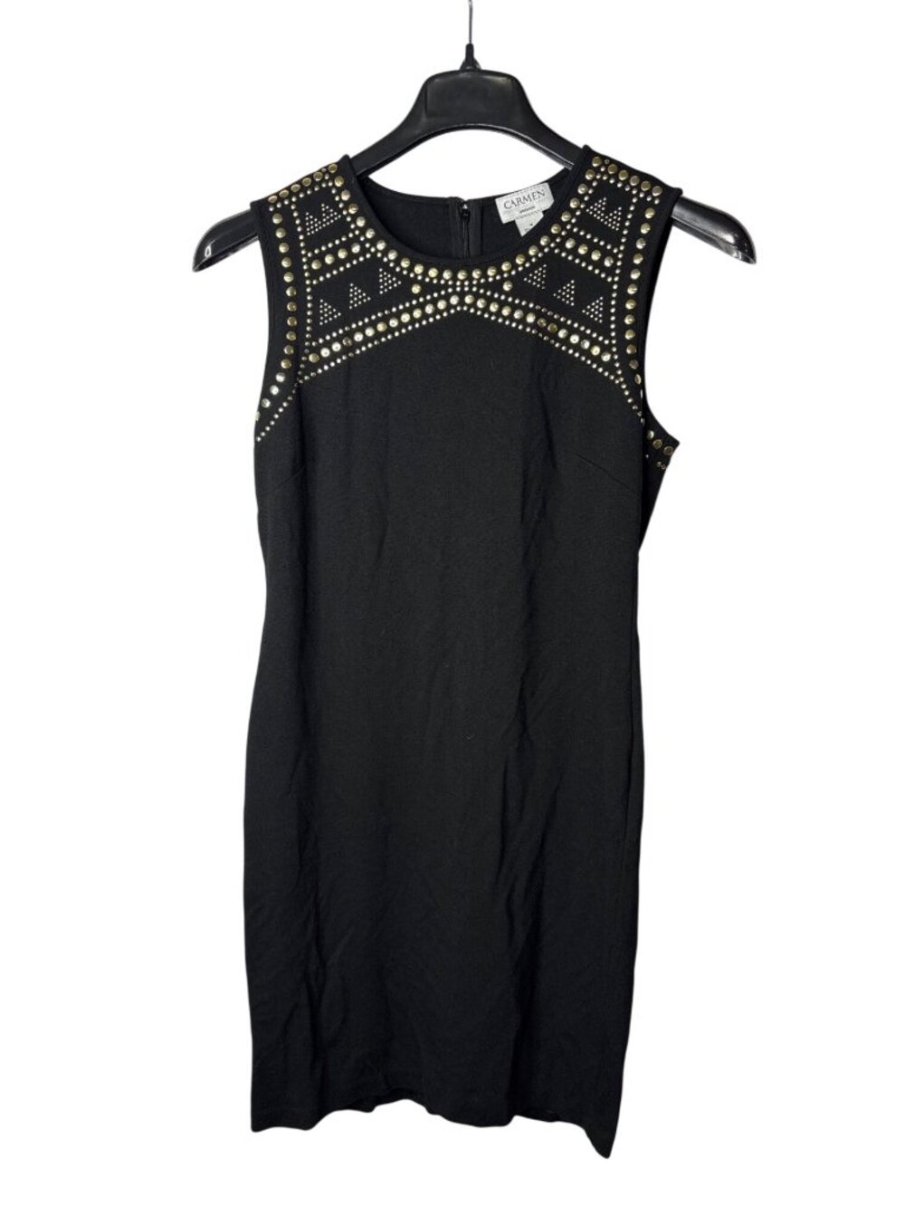 Carmen Carmen Marc Valvo Bodycon Dress Size M Above Knee Black Goldtone Studs